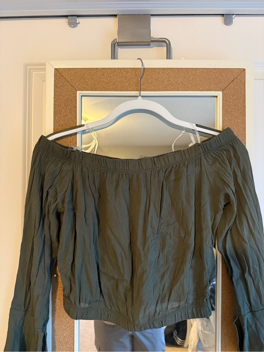 Pitaya Olive Green Off-Shoulder Long Sleeve Top